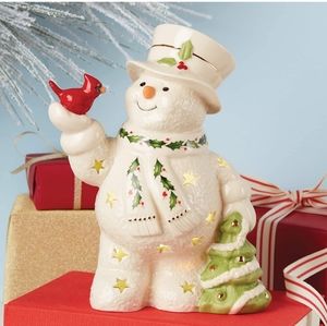 NEW Lenox Fine Porcelain 8" Light up Snowman with Cardinal. Holly. Christmas